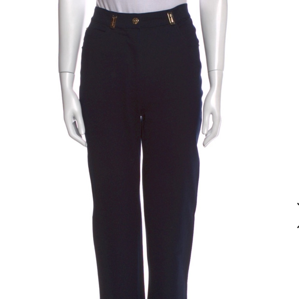 St John Sport Straight-Leg Black Dress Pants with Gold Accent